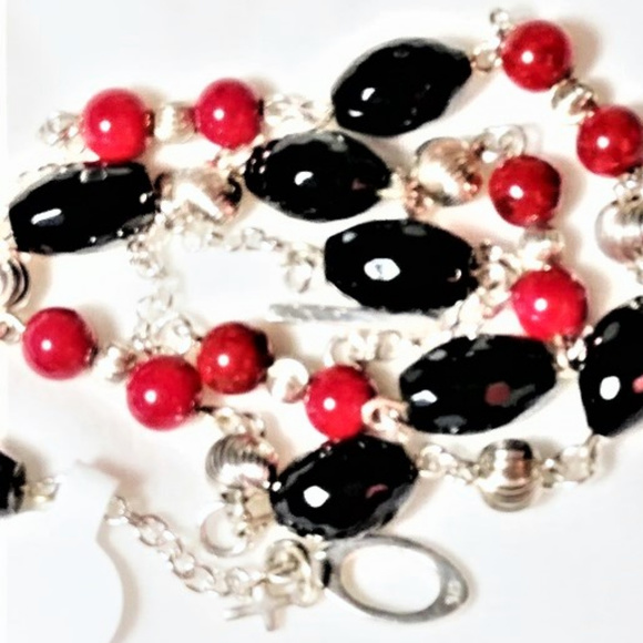 Black Faceted Onyx and Red Jasper Semi-Precious - Picture 1 of 8